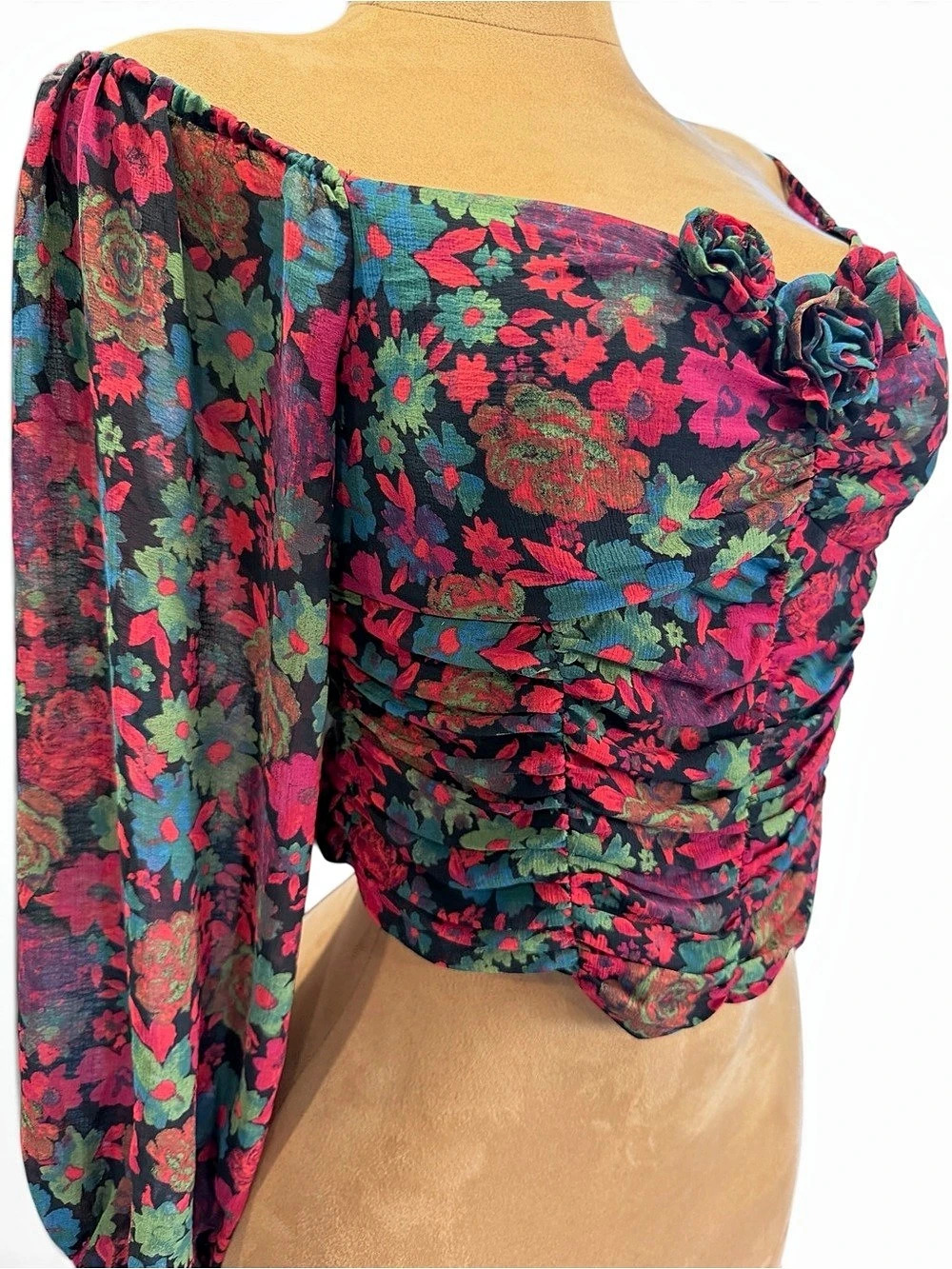 NWOT- Free People Through Oh Lala Top Floral Blouse Black & Red Small - Picture 7 of 13